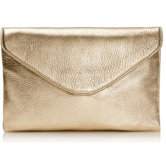 J. Crew Handbags - J. Crew Leather 2-way Envelope Clutch Chain Shoulder Bag in Crackled Gold Foil